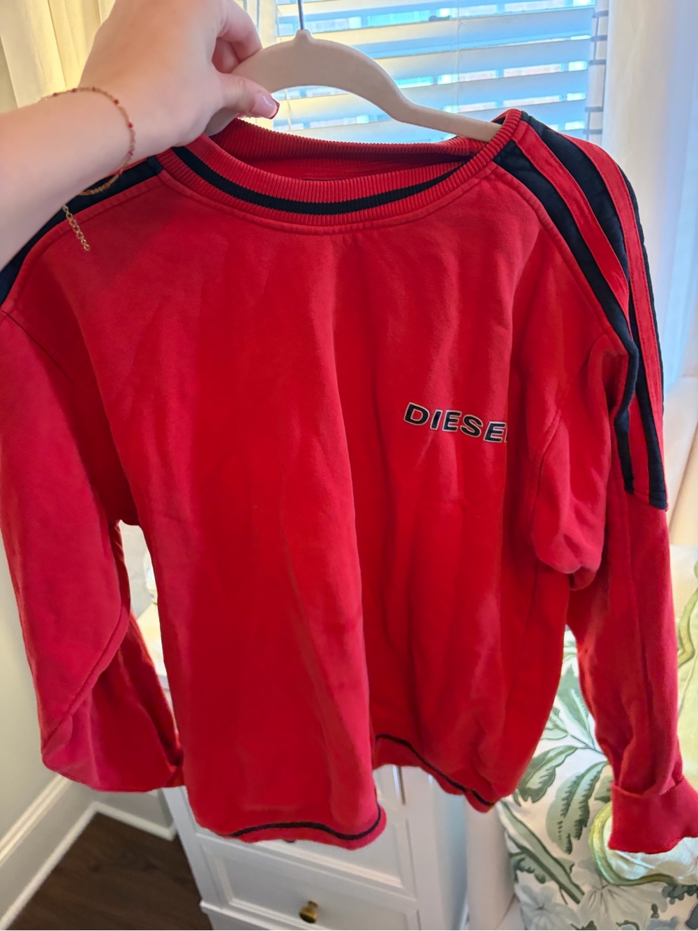 Diesel Red Sweatshirt with Black Shoulder Stripes